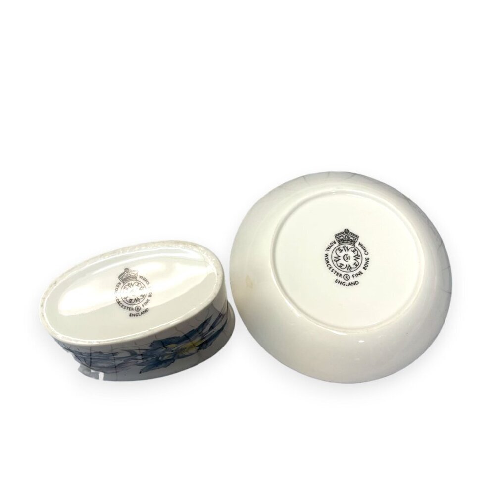 Royal Worcester Bone China Floral Toothpick Holder Vase & Trinket Dish Gold Trim - Picture 3 of 7